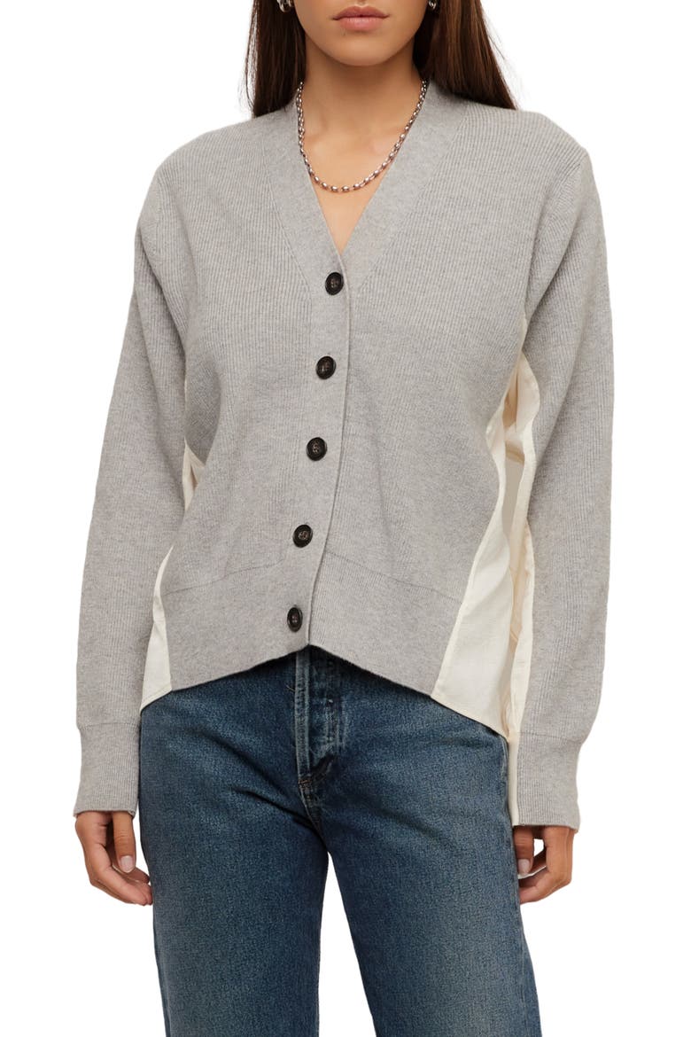 Celine Mixed Media Cardigan, Main, color, LIGHT HEATHER GRAY