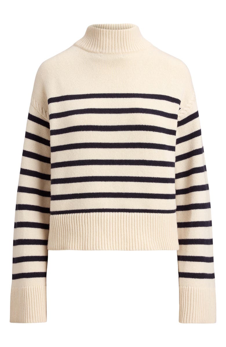 Lauren Ralph Lauren Sharad Stripe Wool & Cotton Blend Sweater, Alternate, color, Mascarpone Cream/ Lauren Navy
