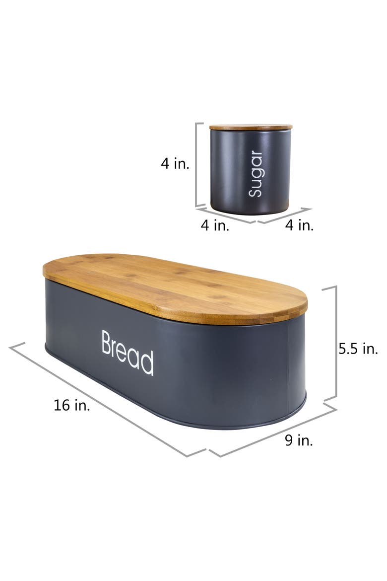 Wood Kitchen Countertop 4 Piece Metal Bread Basket and Canister Set with Lids, Alternate, color, Gray