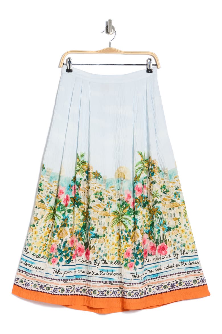 Printed Pleat Midi Skirt, Alternate, color, ISLAND VILLA PRINT