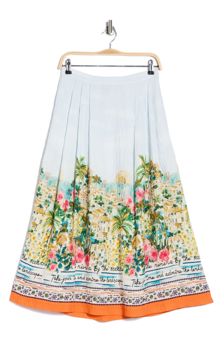 ELIE ELIE TAHARI Printed Pleat Midi Skirt, Main, color, Island Villa Print