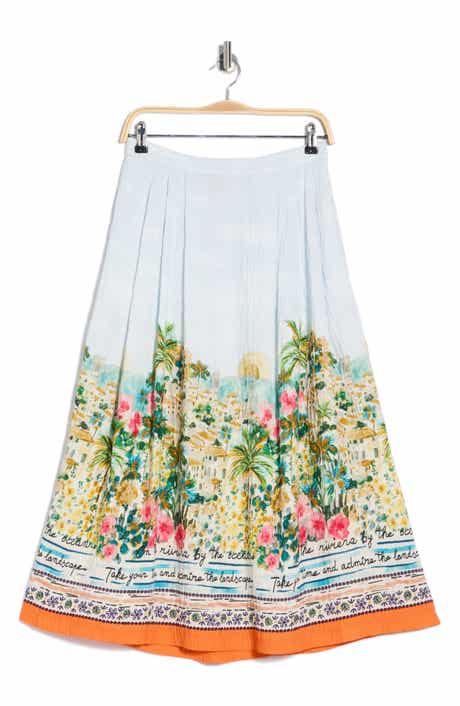 ELIE ELIE TAHARI Printed Pleat Midi Skirt