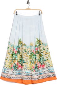 ELIE ELIE TAHARI Printed Pleat Midi Skirt