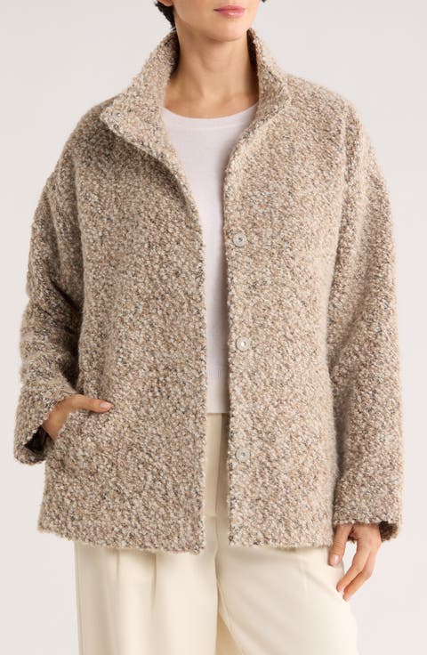 Alpaca & Wool Blend Faux Shearling Short Coat