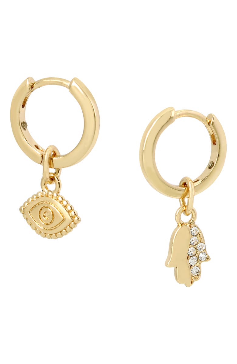 AllSaints Crystal Mix Charm Huggie Hoop Earrings, Main, color, 