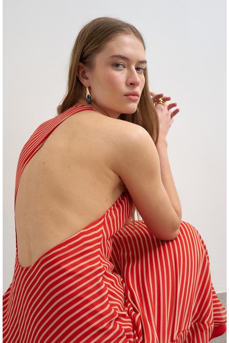 Beaded Stripe Halter Maxi Dress, Alternate, color, ORANGE
