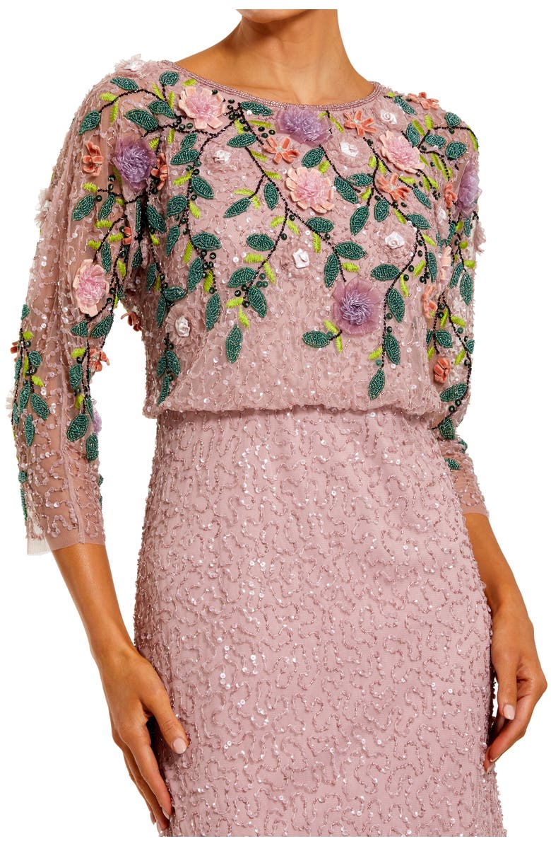 Mac Duggal Floral Embellished Long Sleeve Gown, Alternate, color, Vintage Lilac Multi