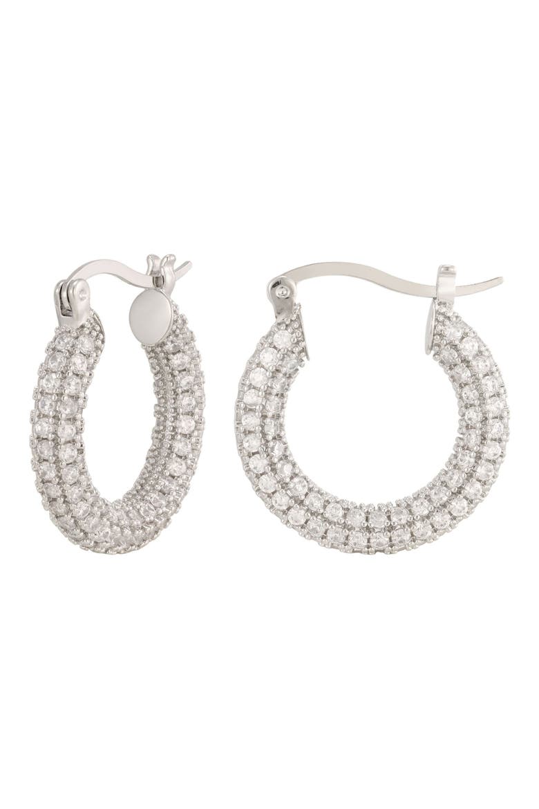 Chubby Crystal Hoop Earrings, Main, color, SILVER
