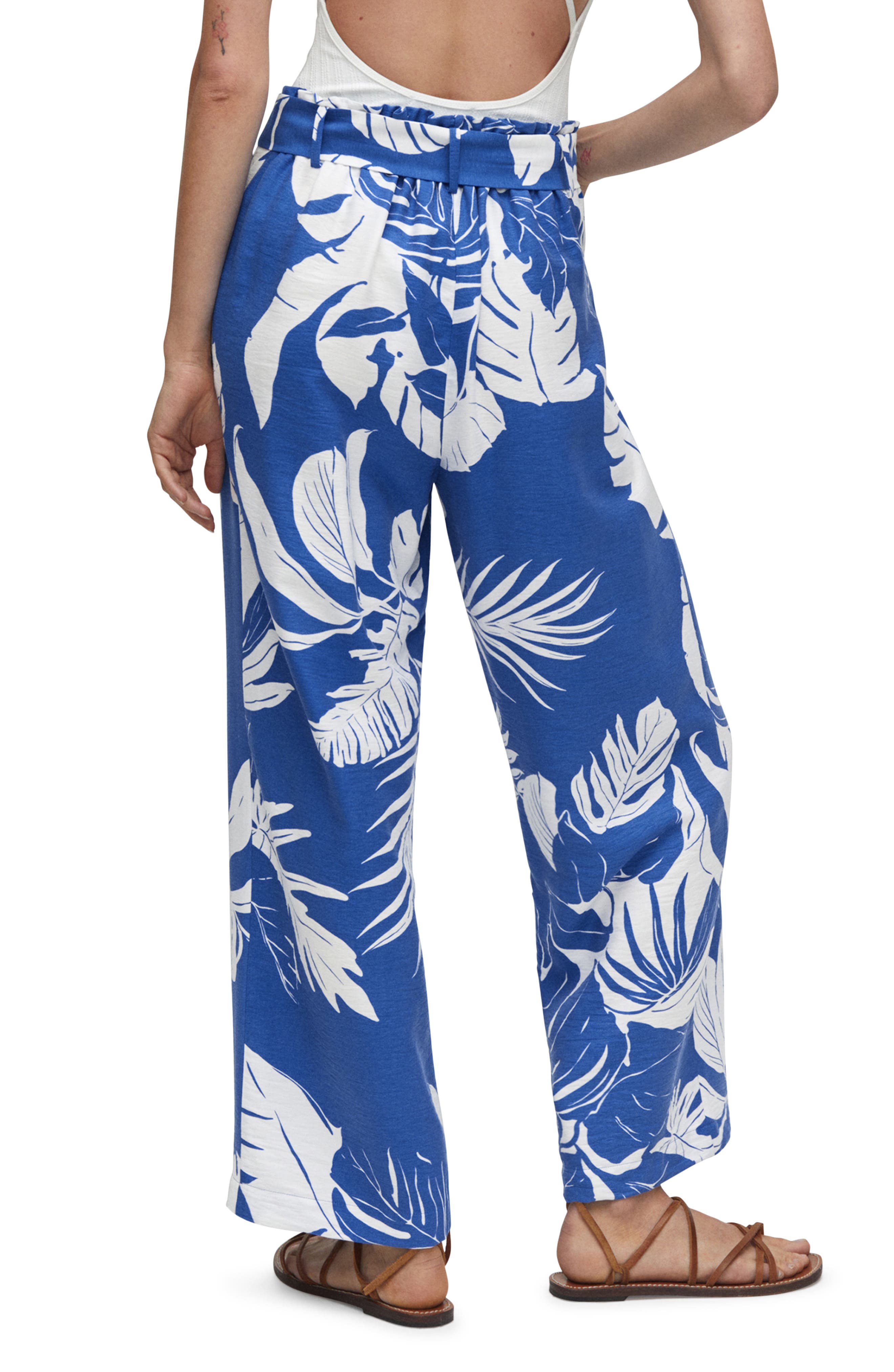 Tropical Print Wide Leg Paperbag Pants - image 2