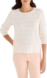 NIC+ZOE Alto Wave Stripe Cotton Blend Pointelle Sweater
