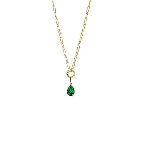 Colored CZ Pear Charm & Paperclip Clicker Toggle Link Necklace
