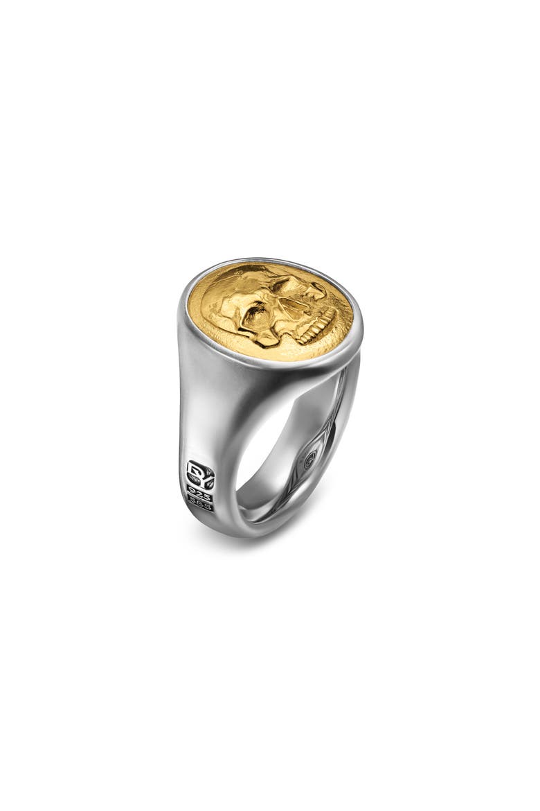 Men's Memento Mori Skull Ring in Sterling Silver with 14K Yellow Gold, 18.6mm, Alternate, color, SILVER