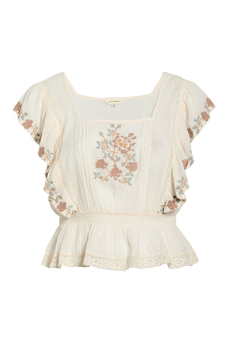Floral Embroidered Gauze Top, Main, color, CREAM