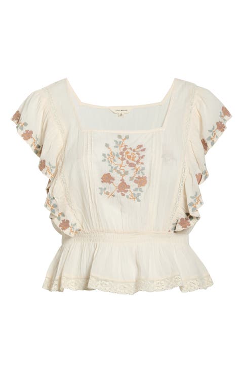 Floral Embroidered Gauze Top