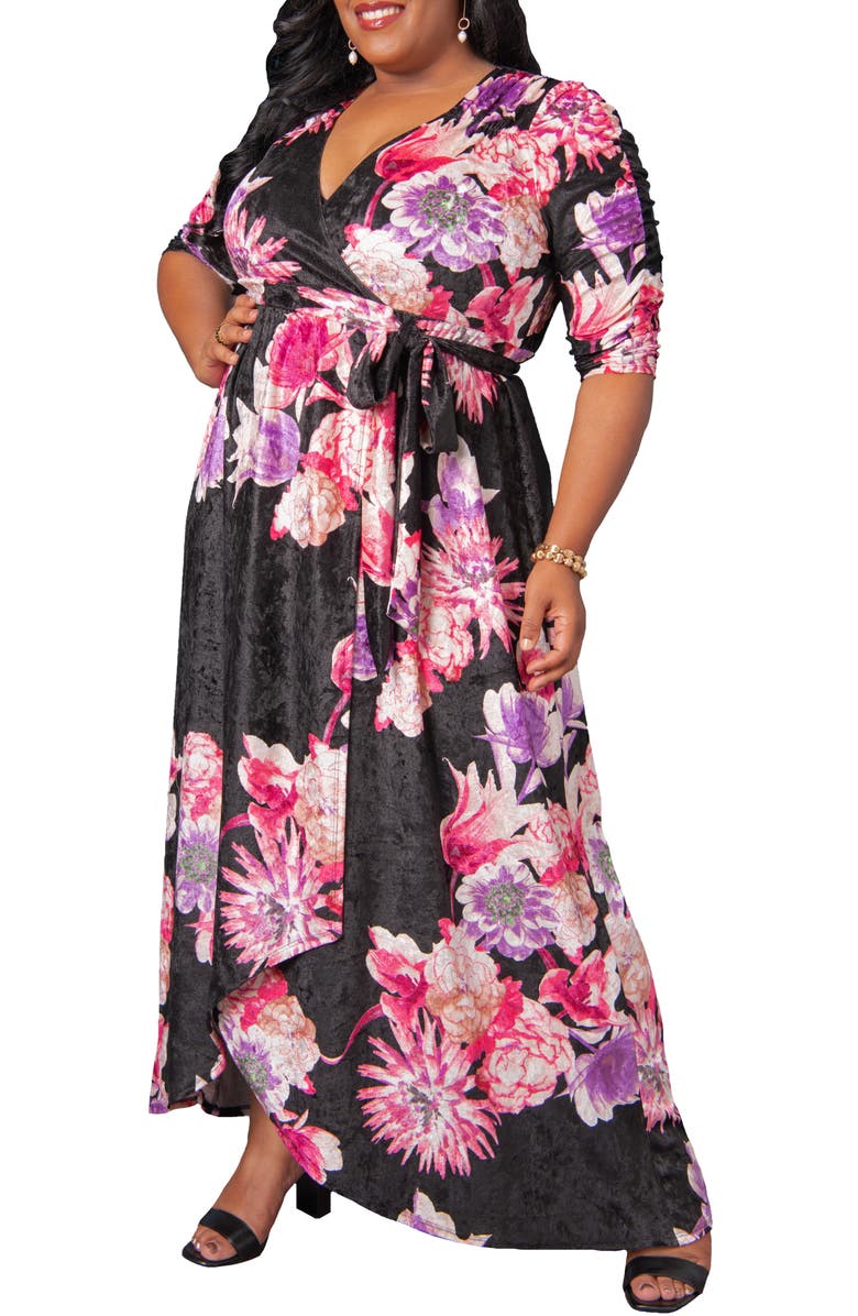 Kiyonna Cara Crushed Velvet Wrap Gown, Alternate, color, 