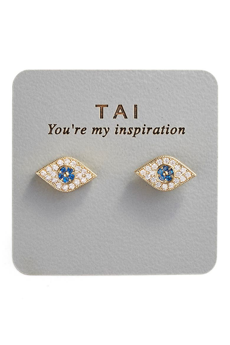 Stud Earrings, Alternate, color, GOLD/ BLUE EVIL EYE
