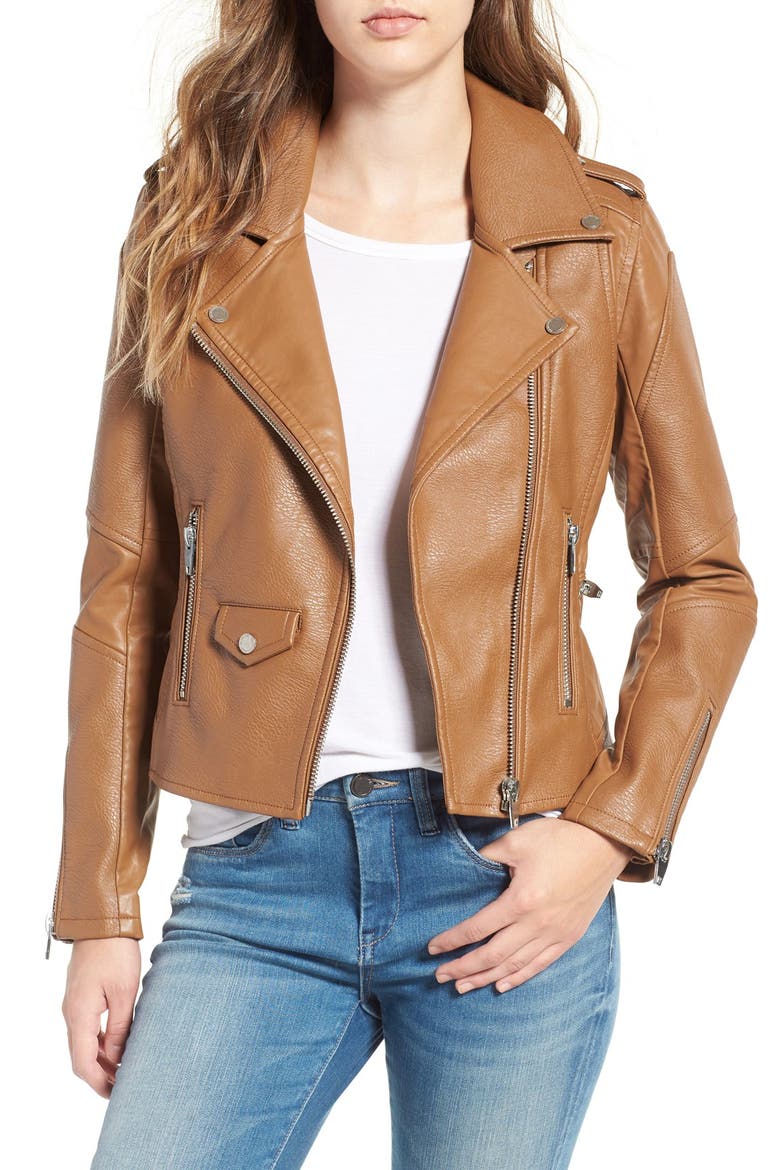 'Easy Rider' Faux Leather Moto Jacket, Main, color, COGNAC
