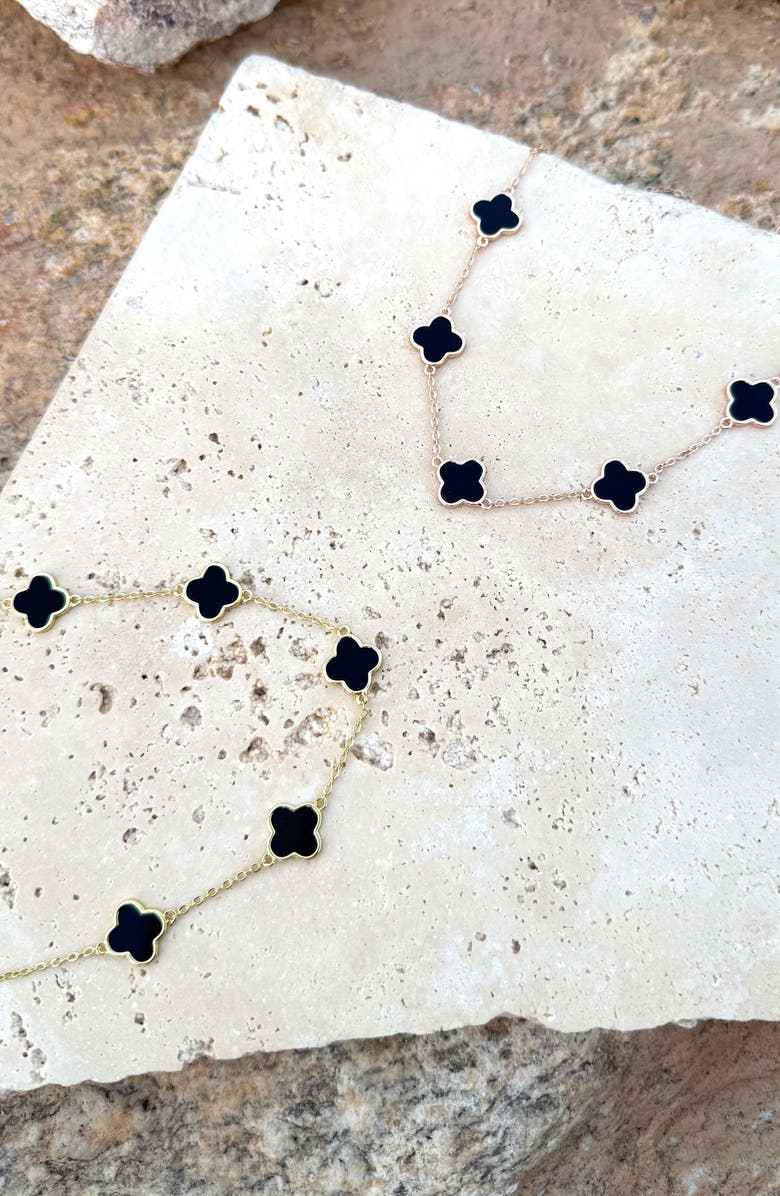 Adornia Black Enamel Clover Station Chain Necklace, Alternate, color, Gold-Black