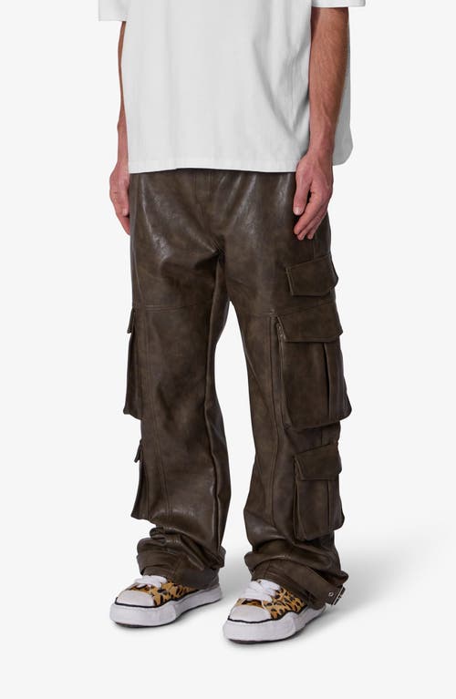 Mnml G33 Faux Leather Cargo Pants In Brown
