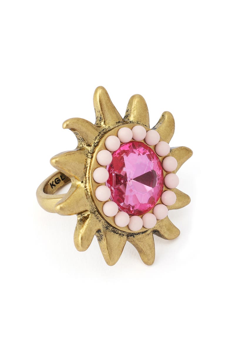 Kurt Geiger London Pavé Stone Sun Cocktail Ring, Alternate, color, Gold/ Pink