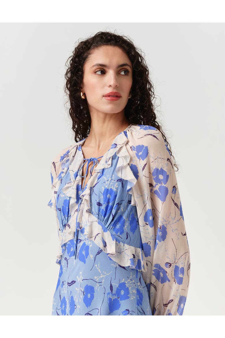 Naomi Floral Longsleeve Frill Midi Dress, Alternate, color, Blue Poppies