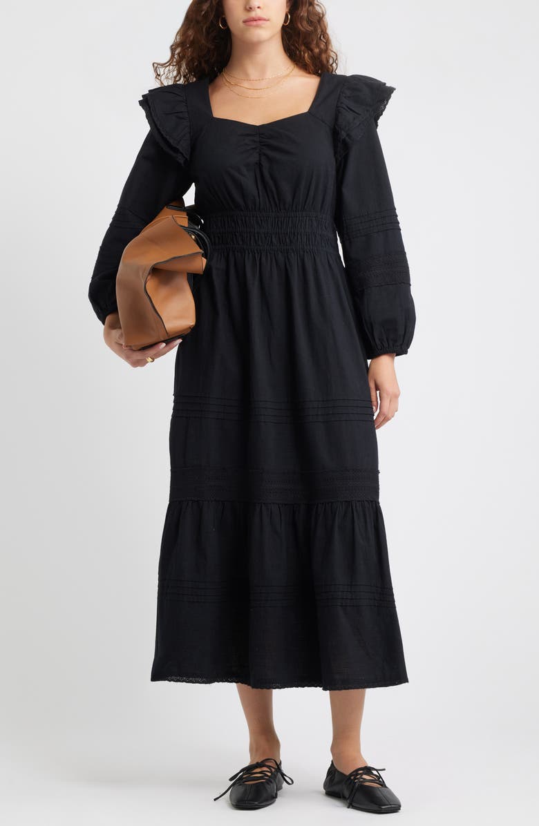 Treasure & Bond Double Ruffle Long Sleeve Maxi Dress, Alternate, color, Black