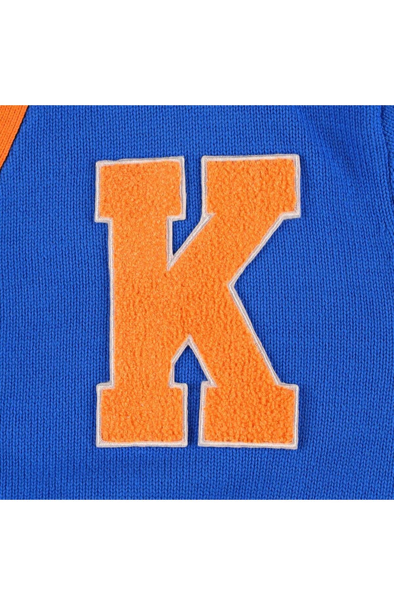 FISLL Women's FISLL Blue New York Knicks Chenille Letterman Cardigan Sweater, Alternate, color, 