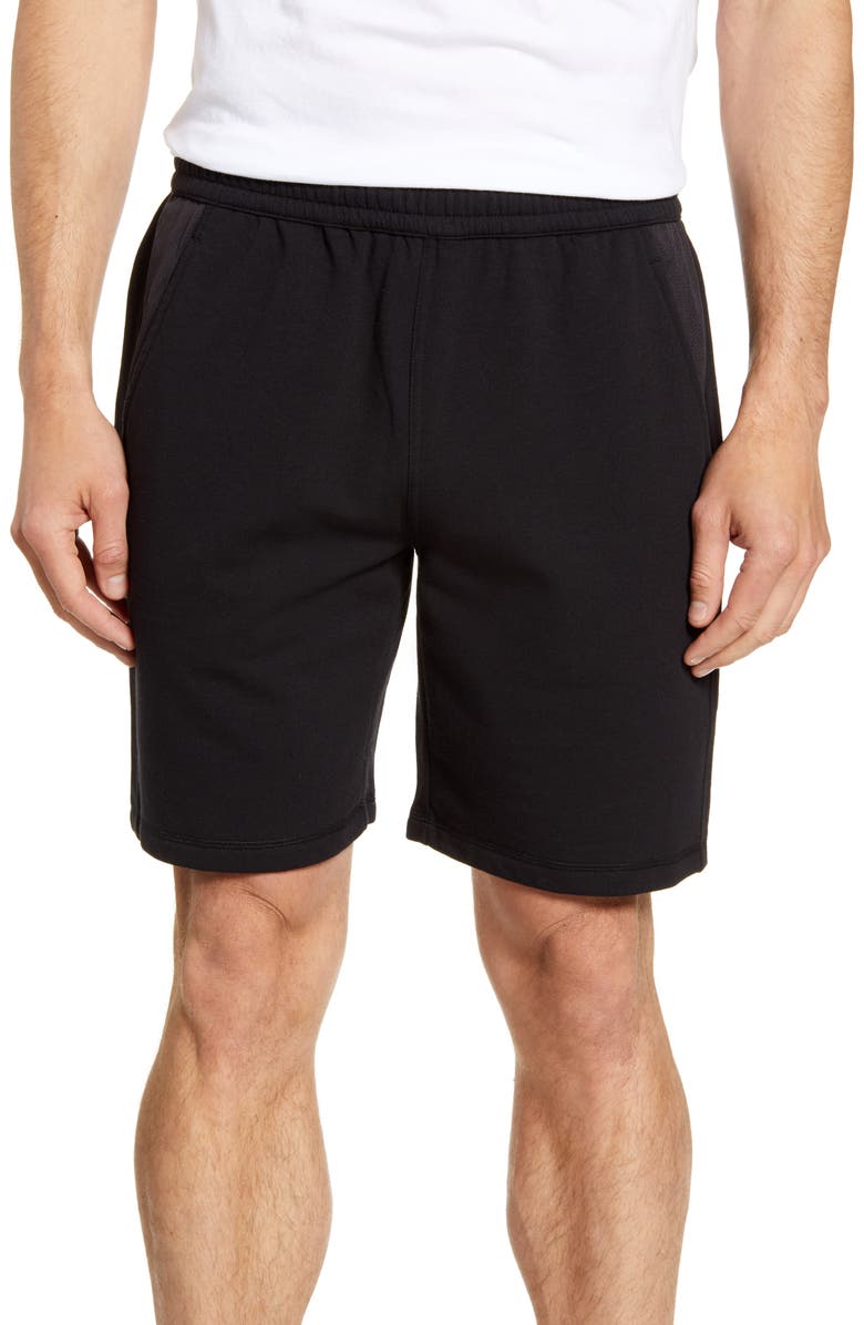 Zella Easy Fleece Mesh Inset Shorts, Main, color,