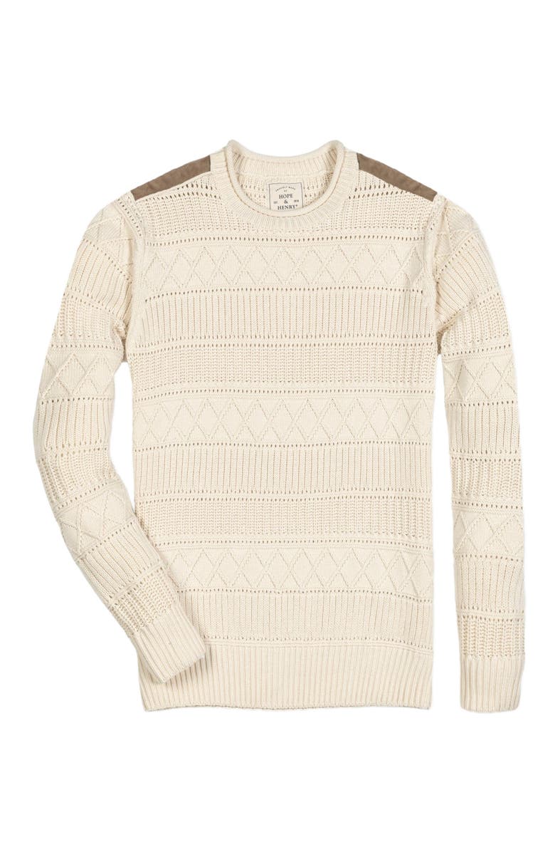 Hope & Henry Men's Organic Cable Sweater with Suede Detail, Alternate, color, 