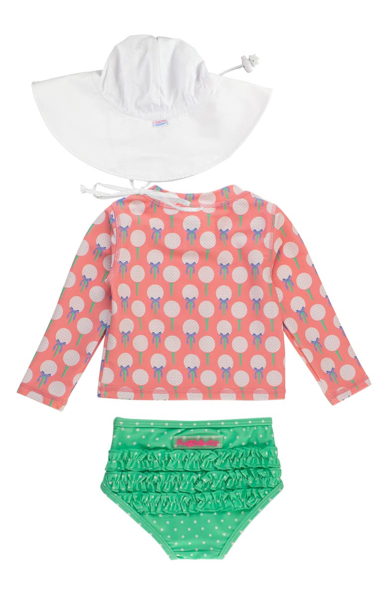 RuffleButts Ruffle Long Sleeve Two-Piece Rashguard Swimsuit & Hat Set, Alternate, color,