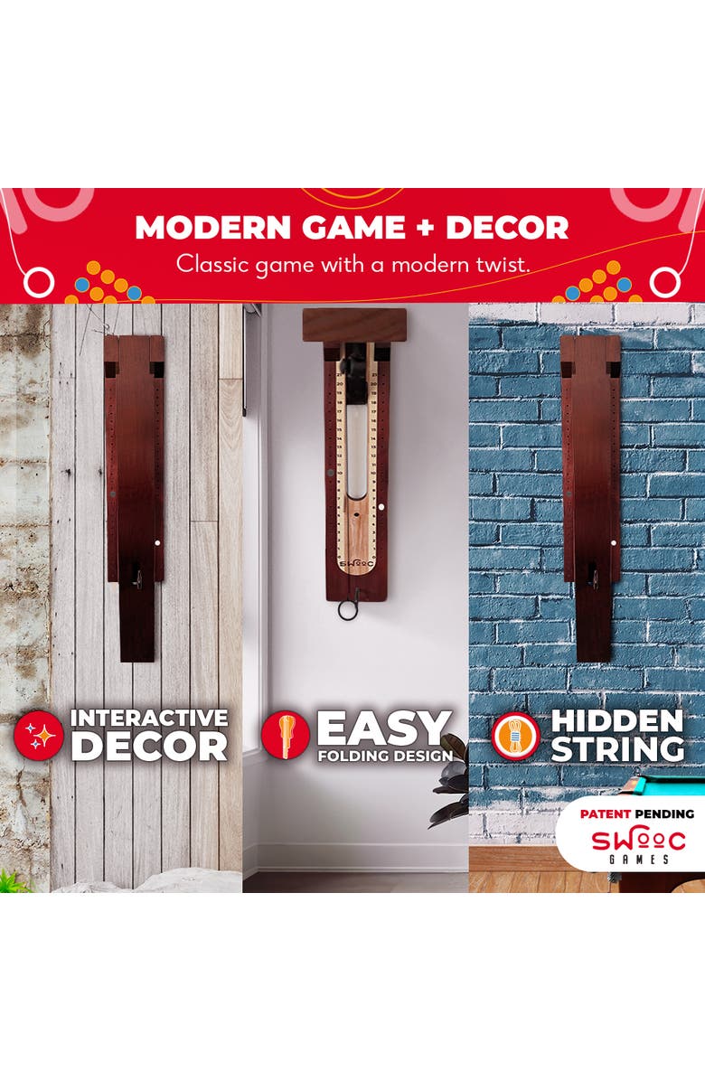 Swooc Games Hook And Ring Game | Wall Mounted Modern Design, Alternate, color, Brown
