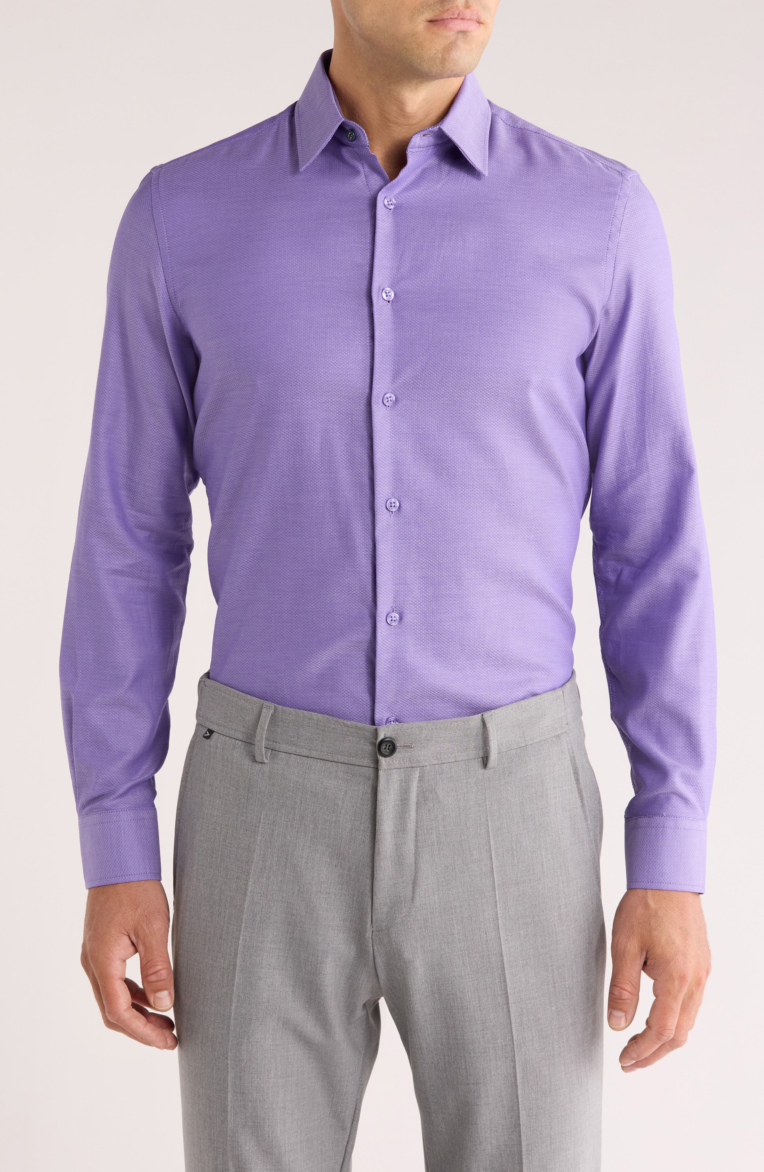 Duchamp Tailored Fit Textured Stretch Cotton Dress Shirt
