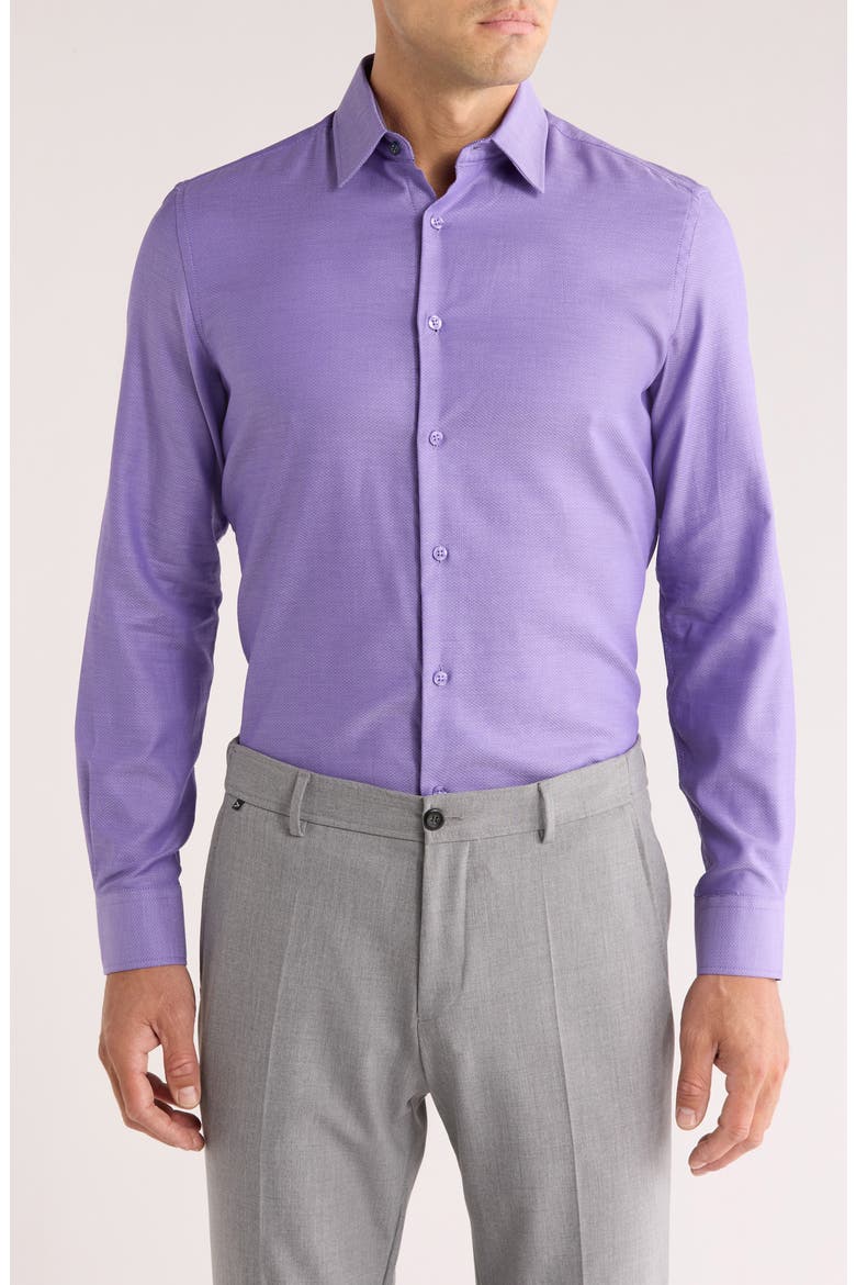 Tailored Fit Textured Stretch Cotton Dress Shirt, Main, color, PURPLE