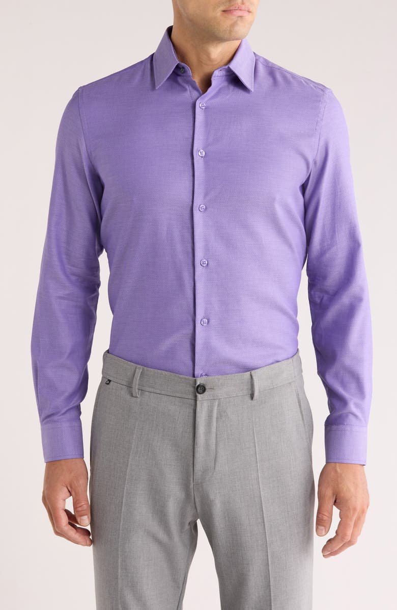 Duchamp Tailored Fit Textured Stretch Cotton Dress Shirt, Main, color, Purple
