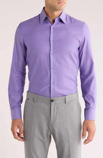 Duchamp Tailored Fit Textured Stretch Cotton Dress Shirt