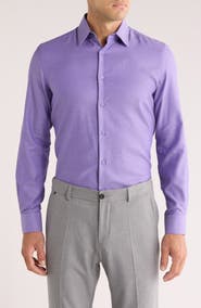 Duchamp Tailored Fit Textured Stretch Cotton Dress Shirt