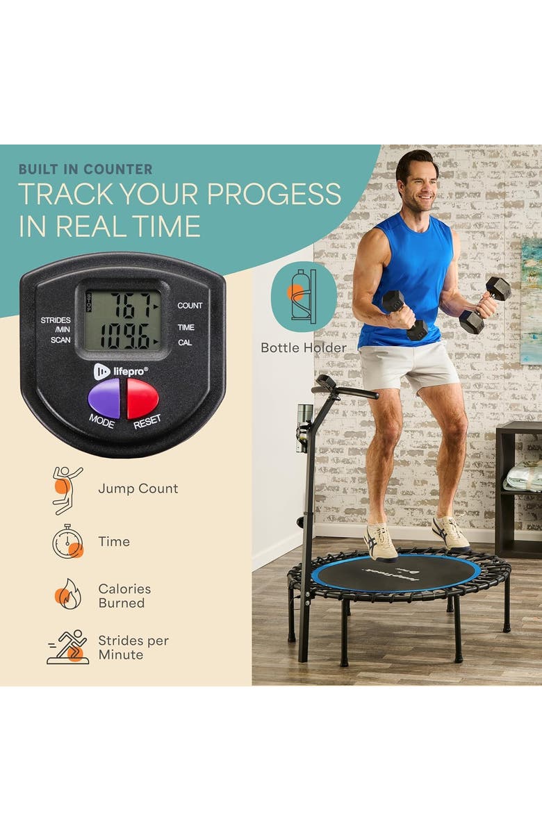 Lifepro 40 Inches Foldable Rebounder Fitness Trampoline for Adult with Handle & Jump Counter 350lb or 225lb, Alternate, color, Pro 350Lb