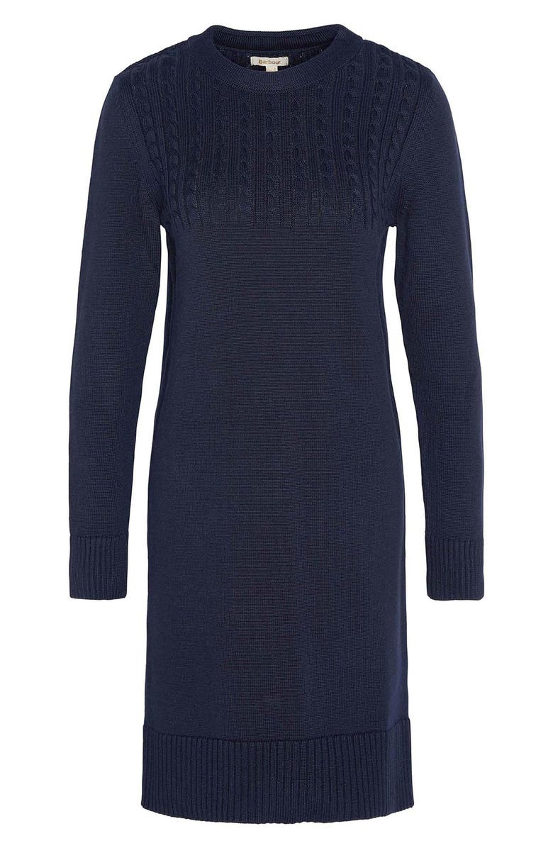Barbour Guernsey Cable Stitch Long Sleeve Cotton Sweater Dress, Alternate, color, Navy