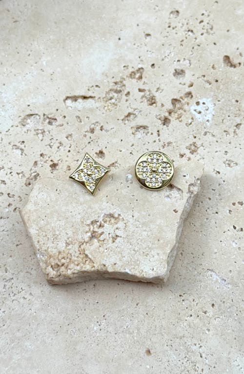 Adornia 14k Gold Plated Mismatched Cz Clover Stud Earring Pair In Gold