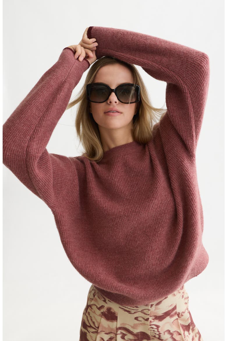 Fuzzy Crewneck Sweater, Alternate, color, WITHERED ROSE MELANGE