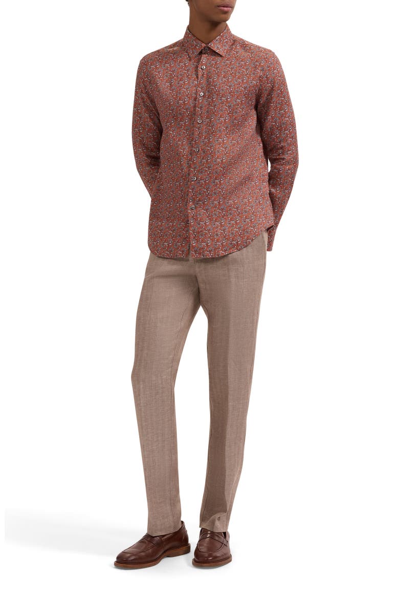 Julian Shaped Fit Floral Linen Button-Up Shirt, Alternate, color, SIENNA