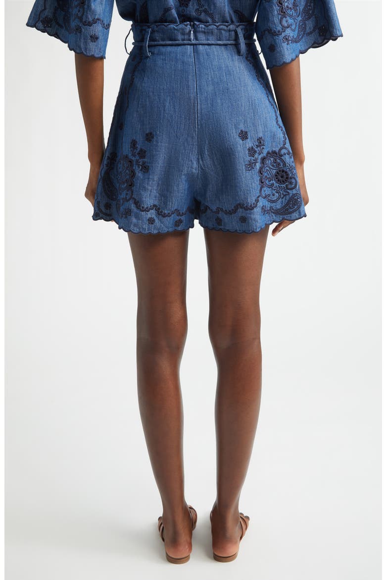 Aster Paisley Embroidered Denim Shorts, Alternate, color, RAILWAY BLUE
