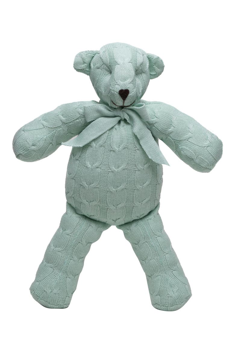 Plush Cable Knit Teddy Bear, Main, color, GREEN