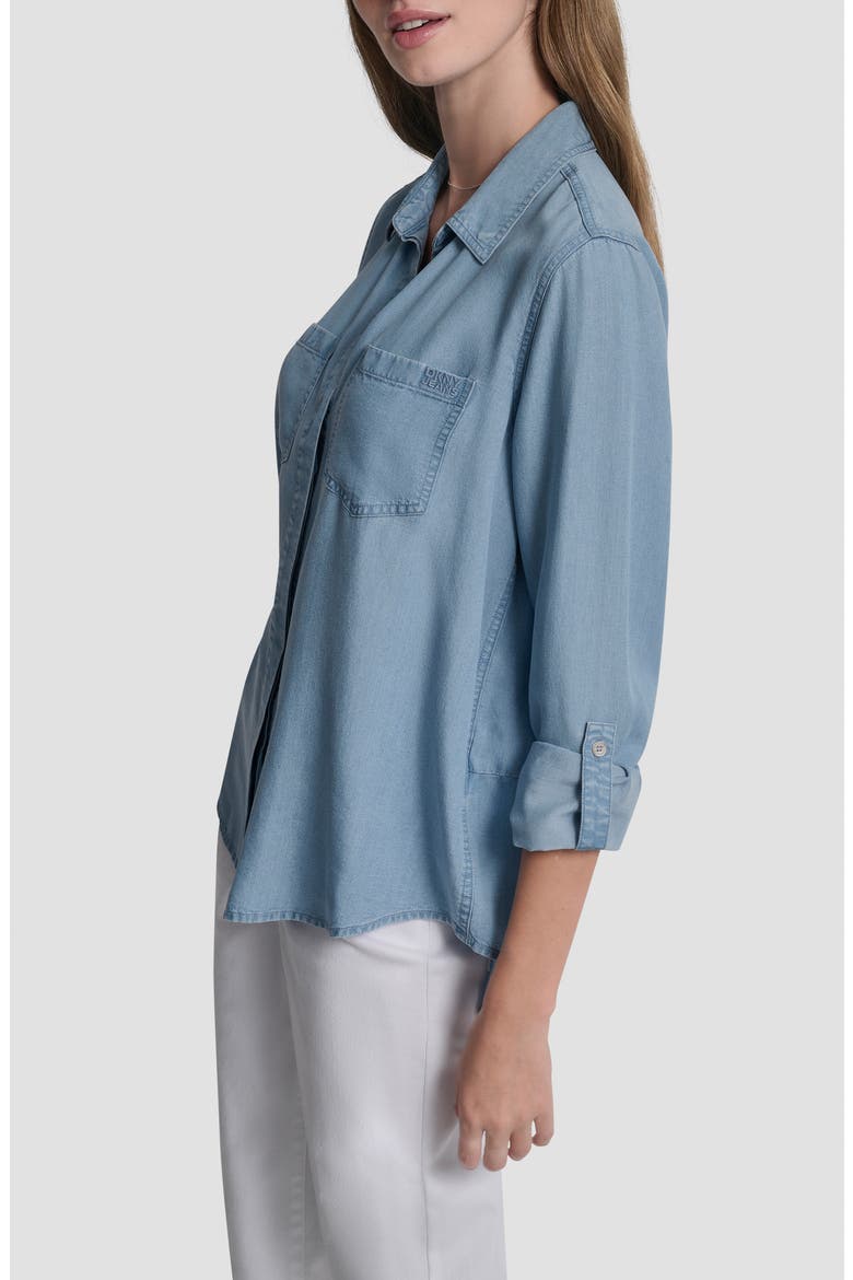 Chambray Button Front Top, Alternate, color, CHAMBRAY