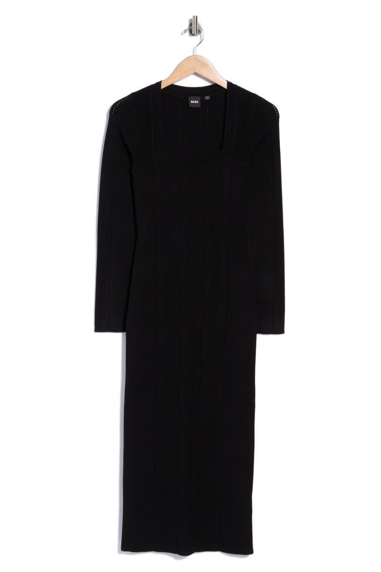 Fuldiani Square Neck Ribbed Midi Dress, Main, color, BLACK