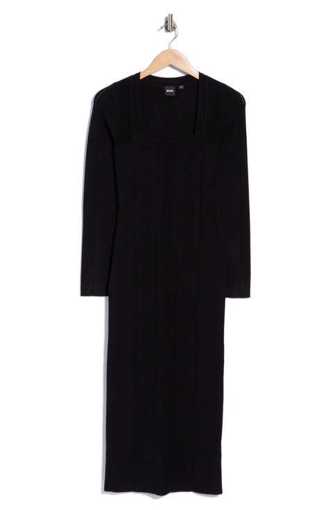 Fuldiani Square Neck Ribbed Midi Dress