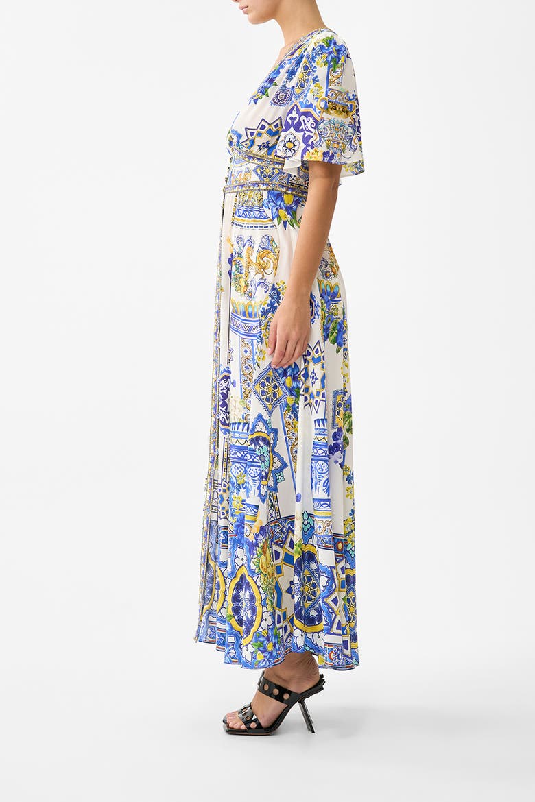 Shaped Waistband Dress With Flutter Sleeves, Alternate, color, España Nirvana