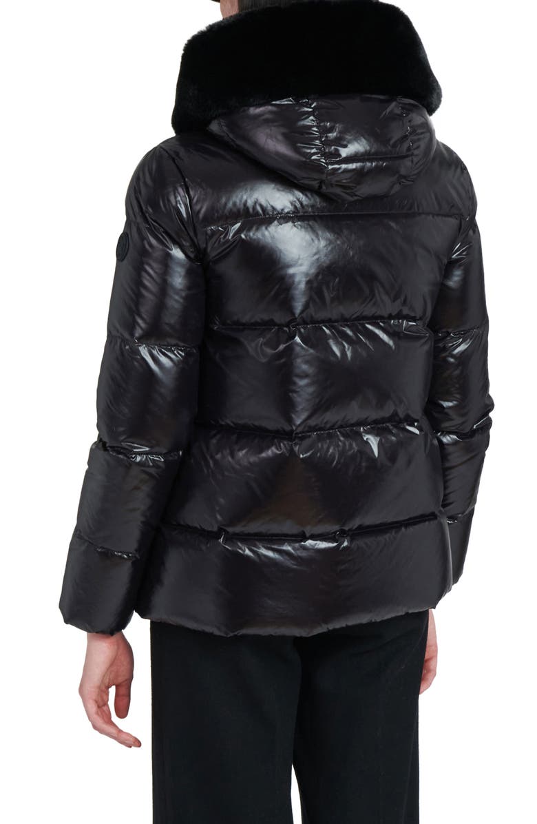 The Recycled Planet Company Water Resistant Nylon Down Puffer Coat with Faux Fur Trim, Alternate, color, Black