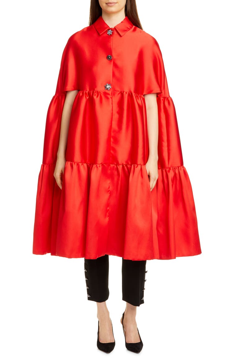 Tiered Satin Cape, Main, color, SCARLET