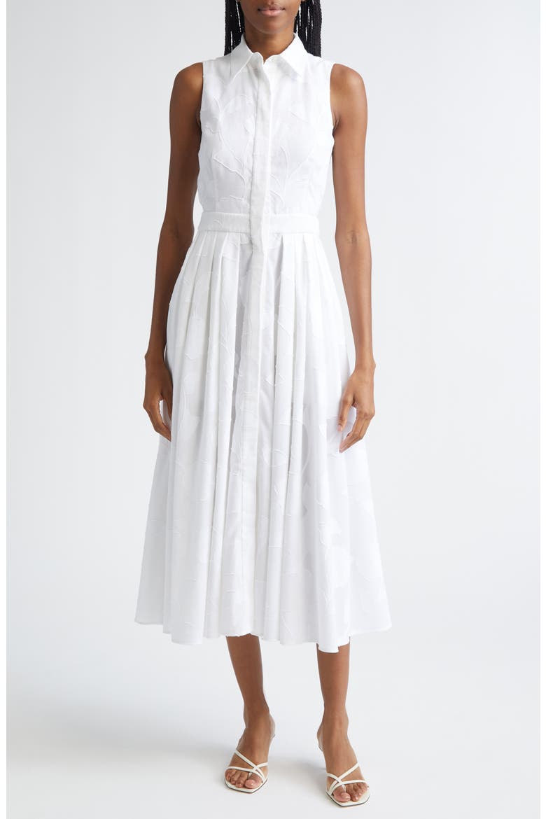 Sleeveless Cotton Jacquard Shirtdress, Main, color, OPTIC WHITE